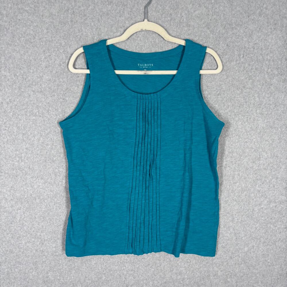 Talbots Tank Top MP Pintuck Cotton Jersey Stretch Teal Turquoise Resort Cruise**